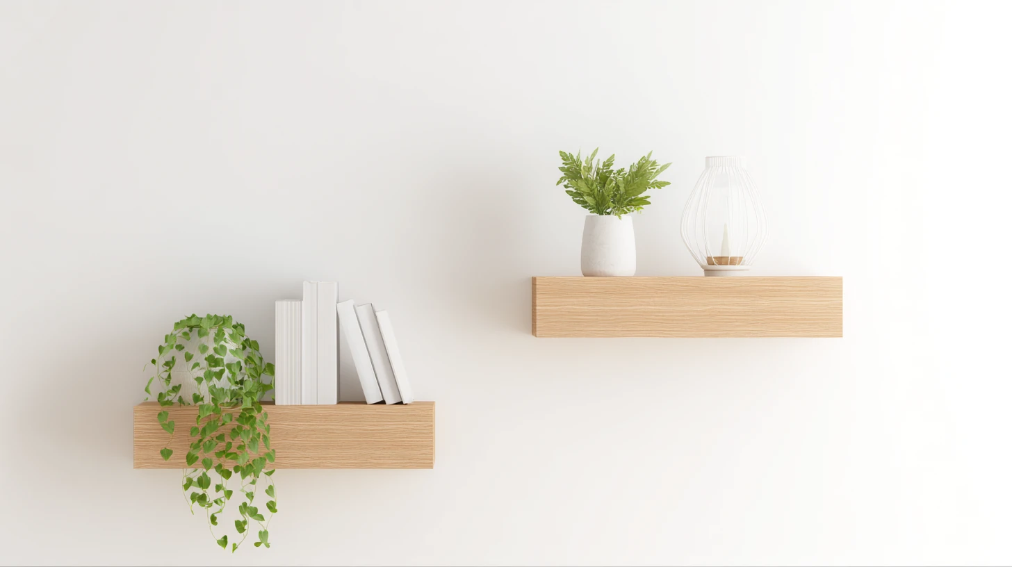 Bright wall shelf background for video calls